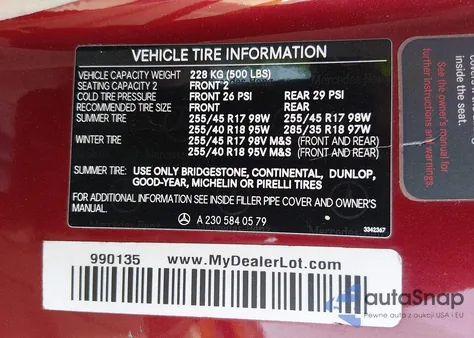 2005 Mercedes-Benz Sl 500 из США, поврежденный, VIN WDBSK75F15F092280